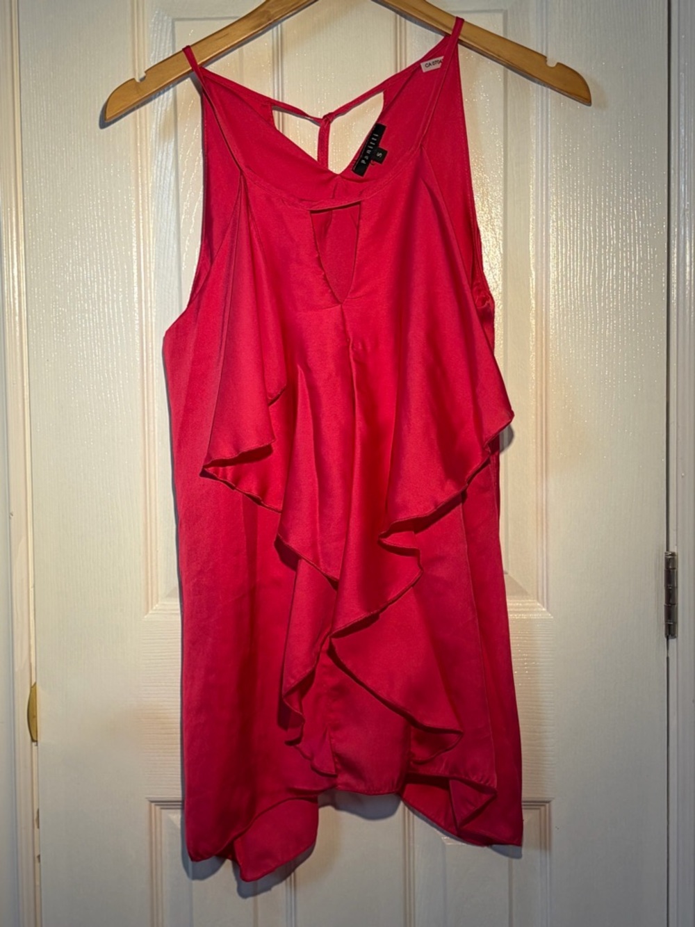 Womens Panitti Hot Pink Ruffle Sleeveless Tank Top